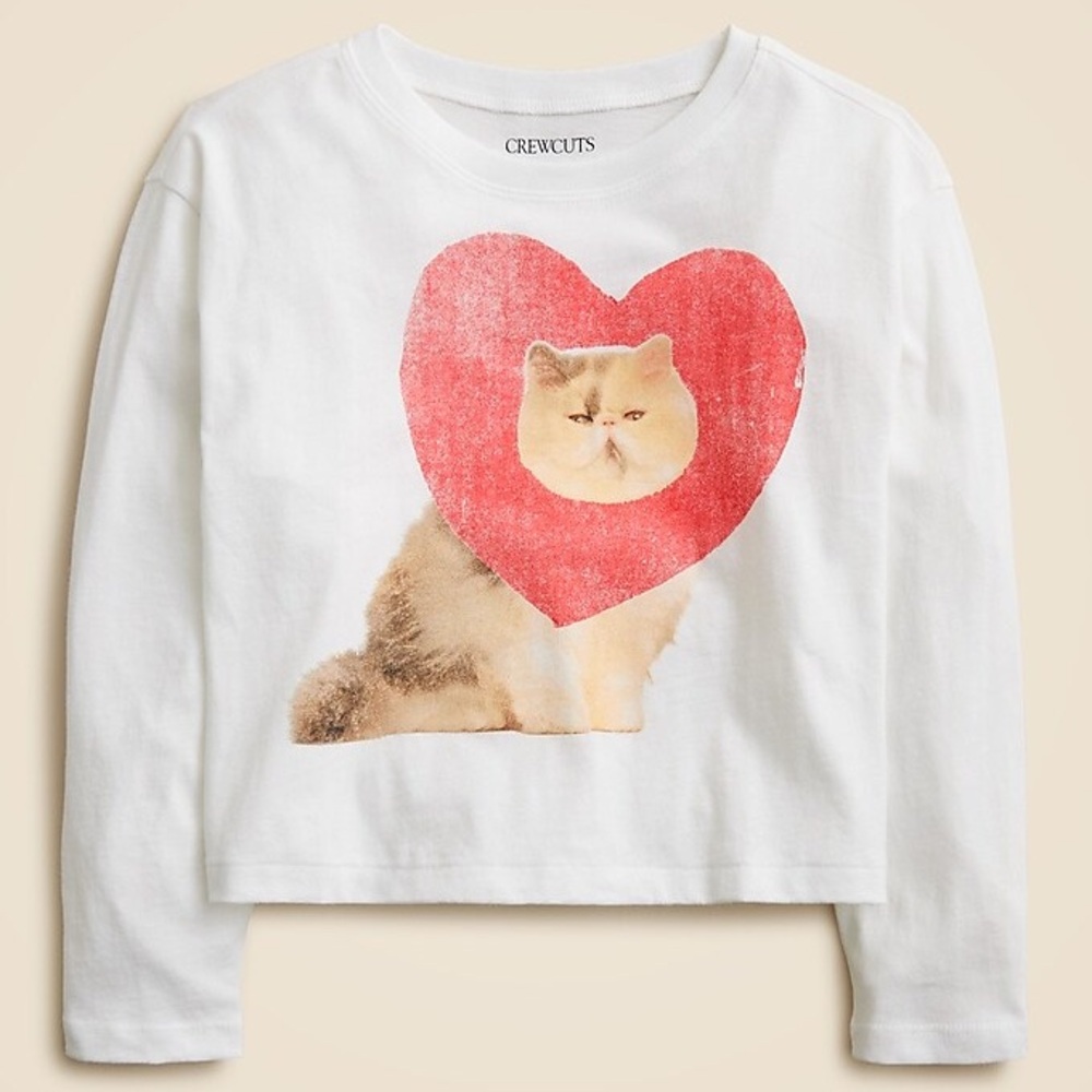 NWT Crewcuts Girls Heart Cat Graphic Long Sleeve Shirt, Size XS (4-5) sold out